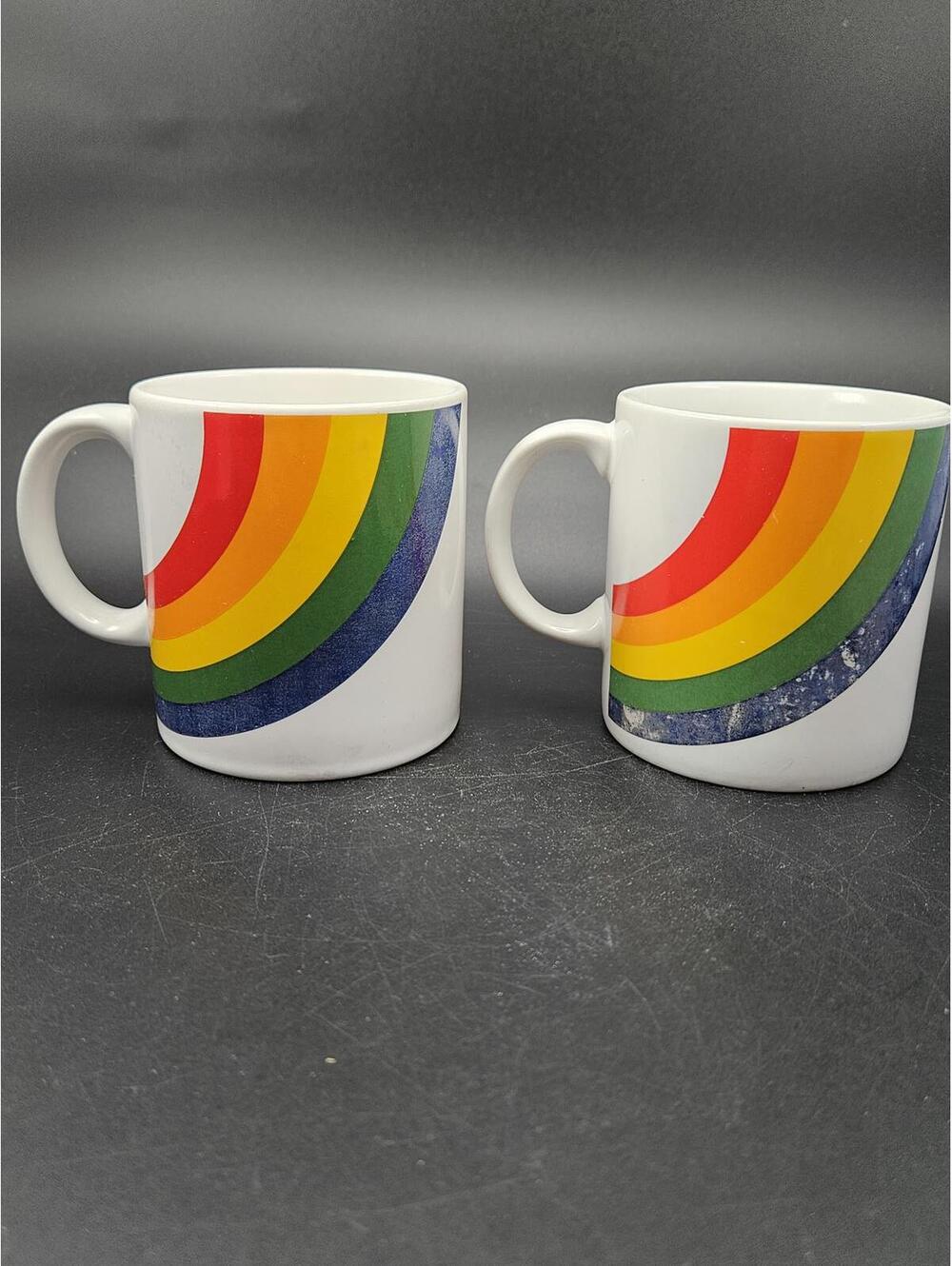 Vintage 1984 FTD Rainbow Mugs - Set of 2 Stranger Things Prop Style 80s Retro